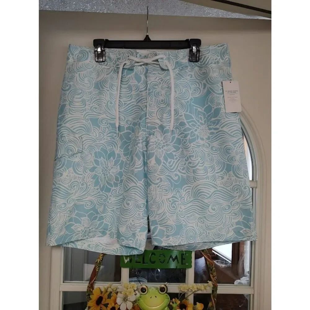 New Old Navy San Francisco Blue Tropical Print 10 In Inseam Board Shorts Men's L